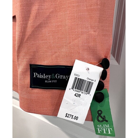 Paisley & Gray Men’s Slim Fit Grosvenor Peak Tuxedo Jacket Blazer Orange 42R - Picture 6 of 15